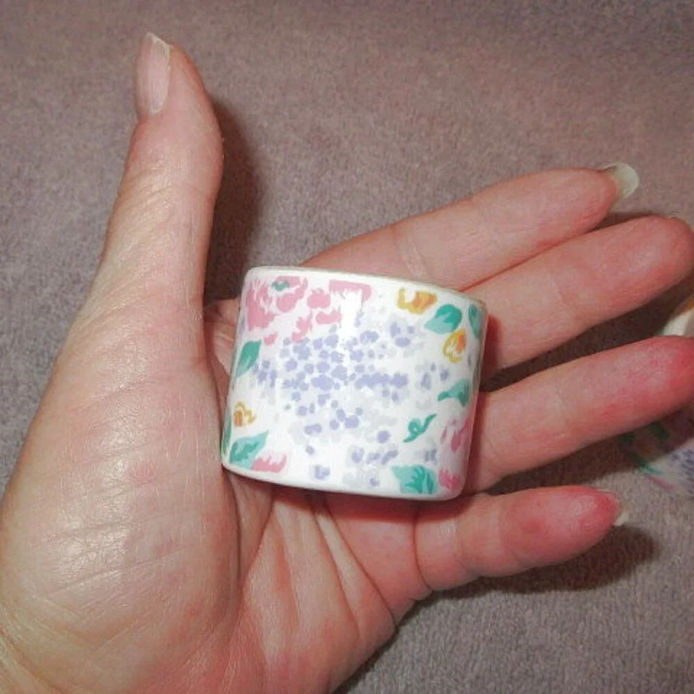 Vintage Set Of 4 Audrey Floral Napkin Rings Cottagecore Porcelain Reversible
